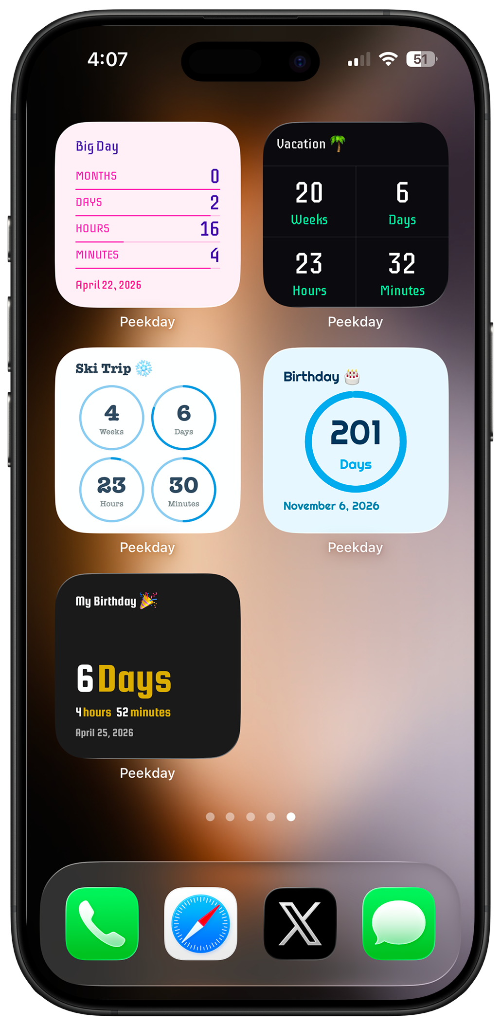PeekDay lock screen widget